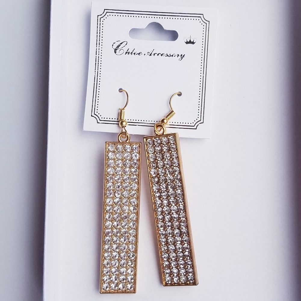 Gold Rectangular Dangling Earrings